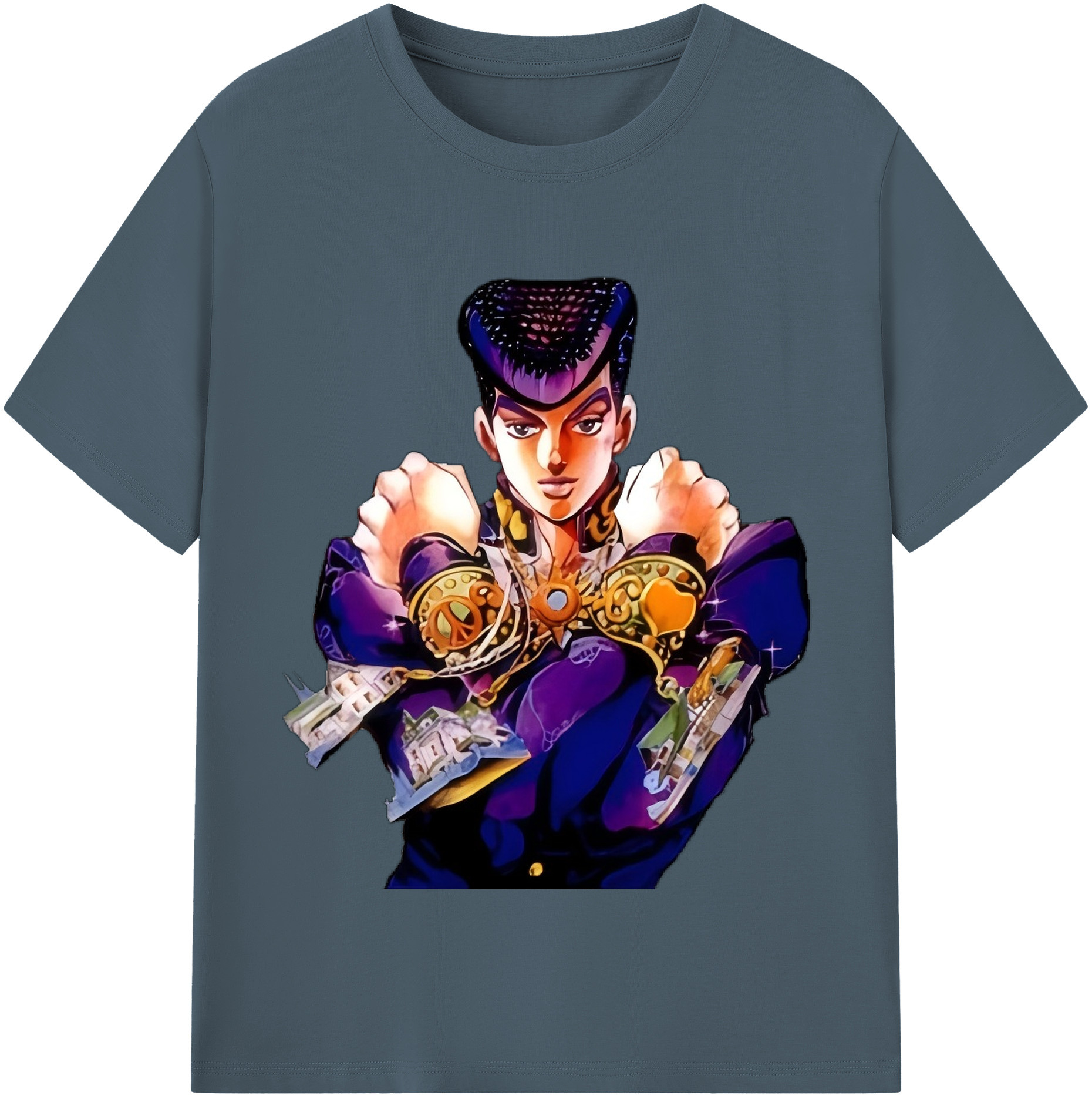 （画像用） ジョジョの奇妙な冒険 ひがしかた じょうすけ JoJo's Bizarre Adventure Higashikata Josuke 綿100％半袖Tシャツ（フロントプリント）